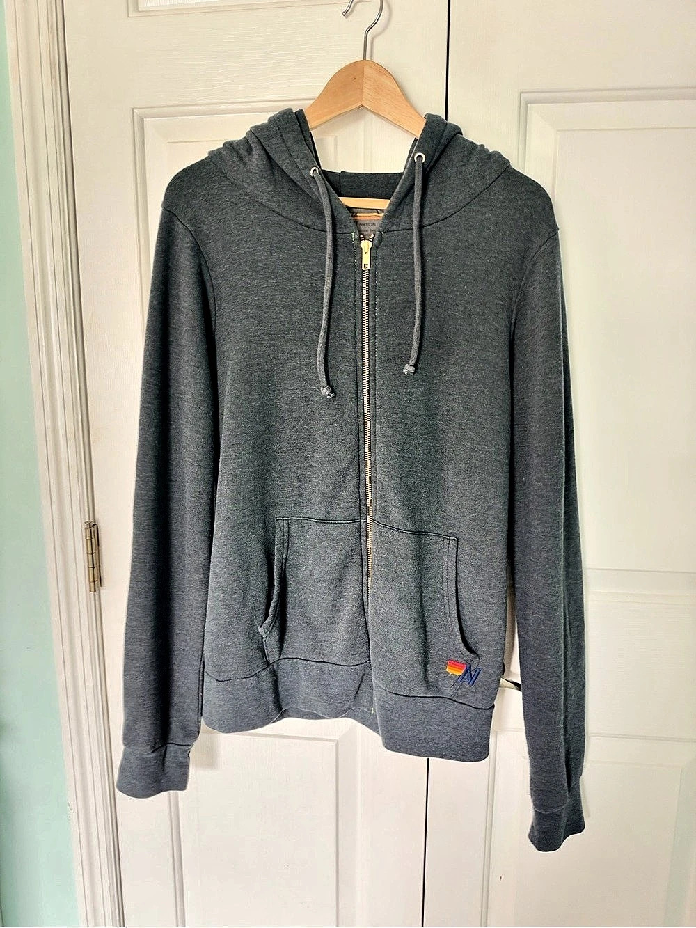 Aviator Nation Bolt Zip Hoodie Gray Unisex Medium